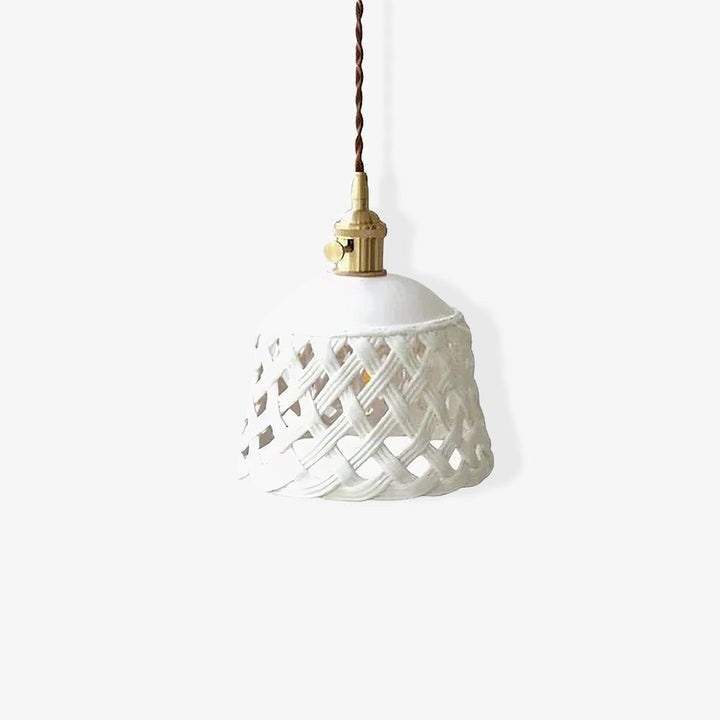 Hand-Carved White Ceramic Pendant Light