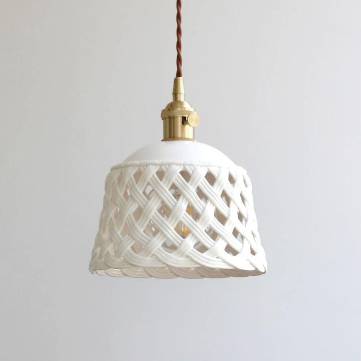 Hand-Carved White Ceramic Pendant Light