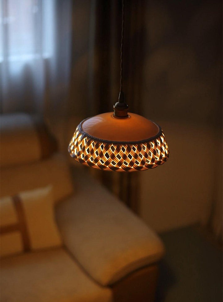 Hand-Carved White Ceramic Pendant Light