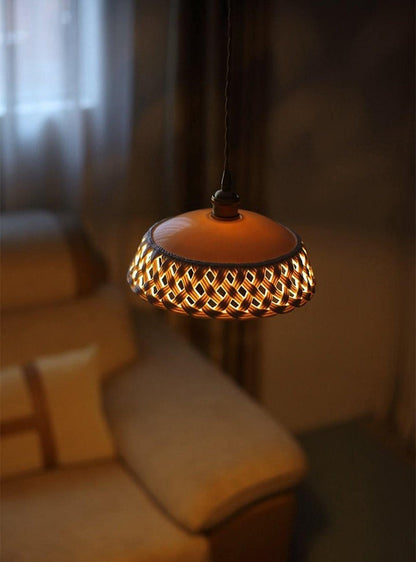 Hand-Carved White Ceramic Pendant Light