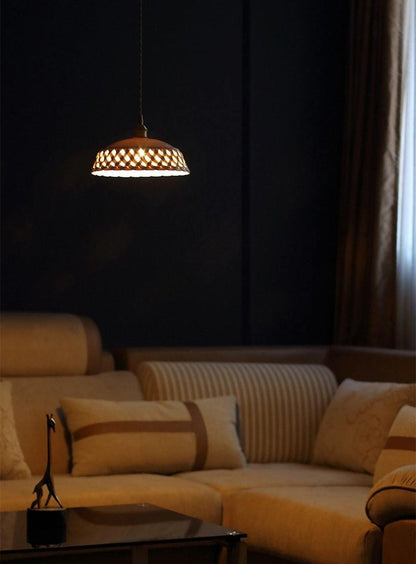 Hand-Carved White Ceramic Pendant Light
