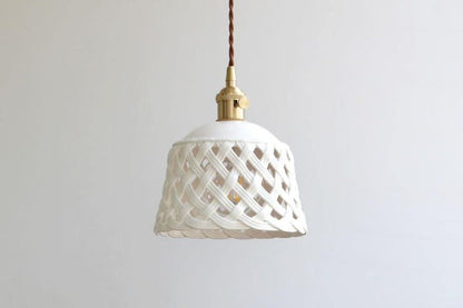 Hand-Carved White Ceramic Pendant Light