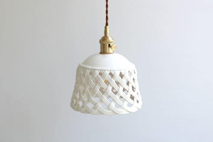 Hand-Carved White Ceramic Pendant Light