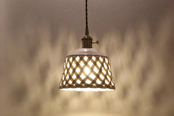 Hand-Carved White Ceramic Pendant Light