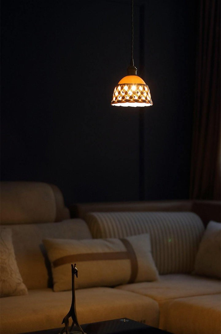 Hand-Carved White Ceramic Pendant Light