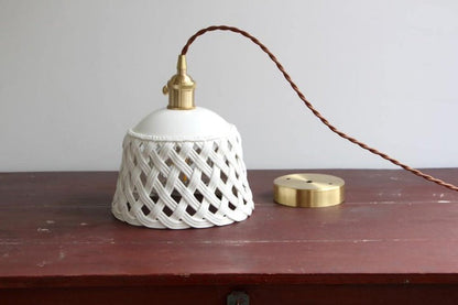 Hand-Carved White Ceramic Pendant Light