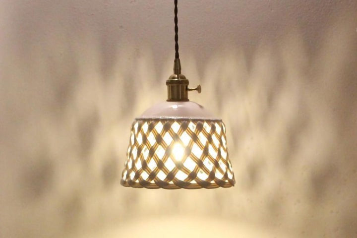 Hand-Carved White Ceramic Pendant Light