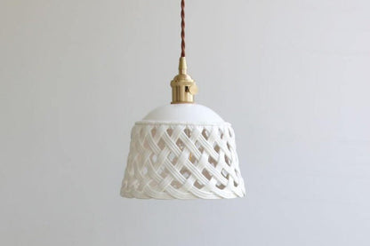 Hand-Carved White Ceramic Pendant Light