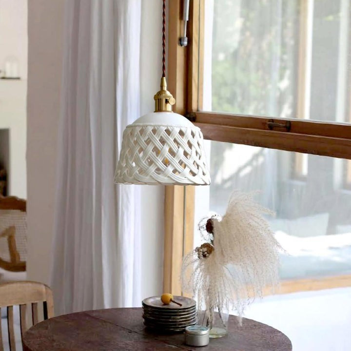 Hand-Carved White Ceramic Pendant Light