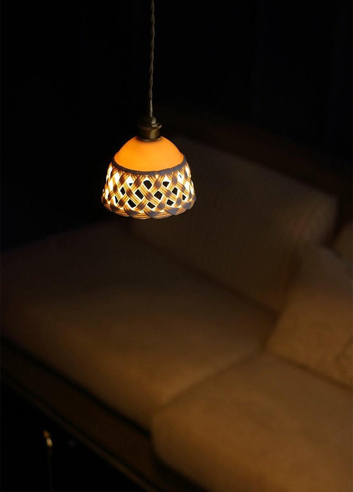 Hand-Carved White Ceramic Pendant Light