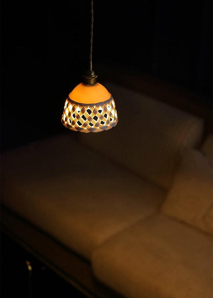 Hand-Carved White Ceramic Pendant Light