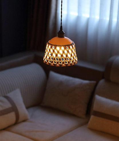 Hand-Carved White Ceramic Pendant Light