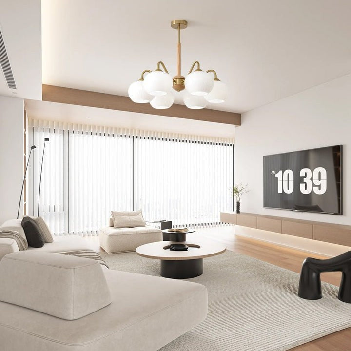 Handcrafted Brass & Wood LED Chandelier – 3 & 6-Light Ceiling Fixture