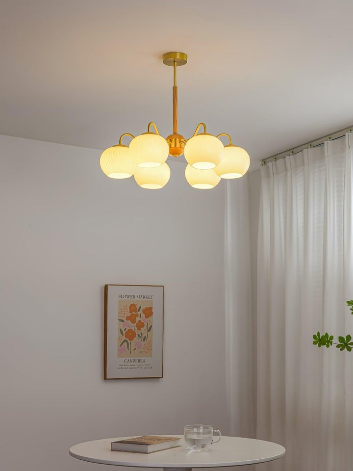 Handcrafted Brass & Wood LED Chandelier – 3 & 6-Light Ceiling Fixture