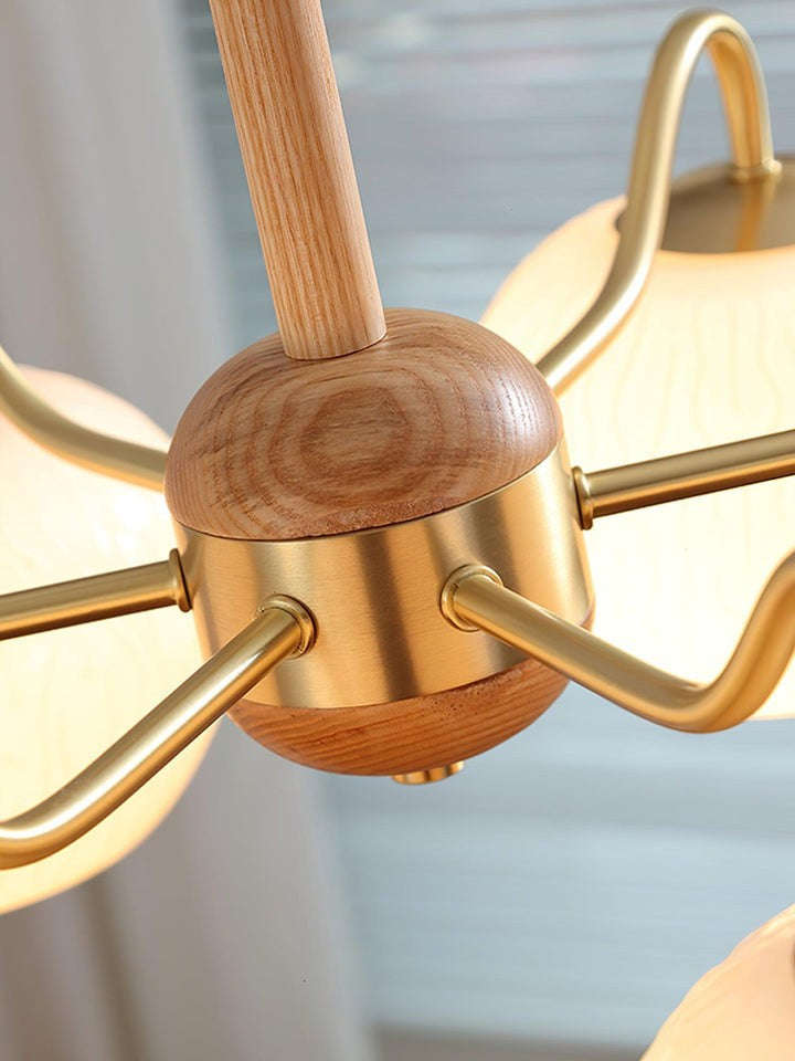 Handcrafted Brass & Wood LED Chandelier – 3 & 6-Light Ceiling Fixture