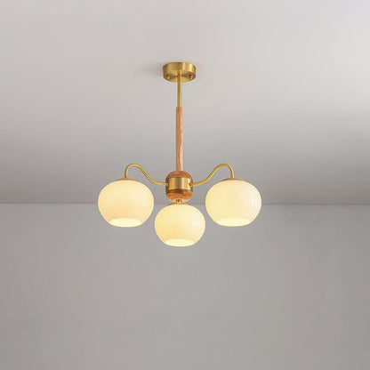 Handcrafted Brass & Wood LED Chandelier – 3 & 6-Light Ceiling Fixture