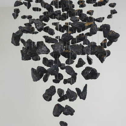 Handcrafted Charcoal Stone & Iron LED Ceiling Chandelier