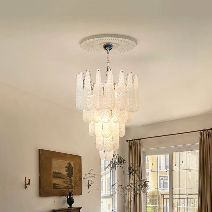 Handcrafted Glass Droplet Cascade Chandelier