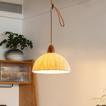 Handcrafted Rice Paper Pendant Light with Wood Holder