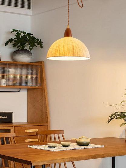 Handcrafted Rice Paper Pendant Light with Wood Holder