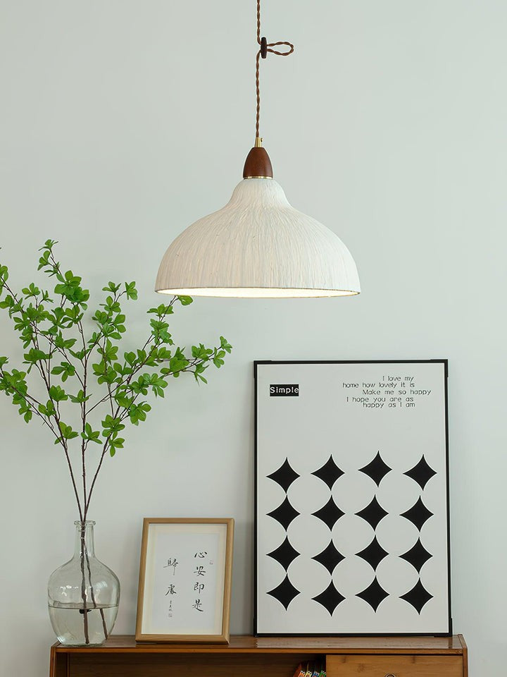 Handcrafted Rice Paper Pendant Light with Wood Holder