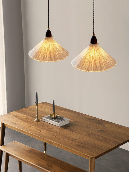 Handcrafted Rice Paper Pendant Light with Wood Holder