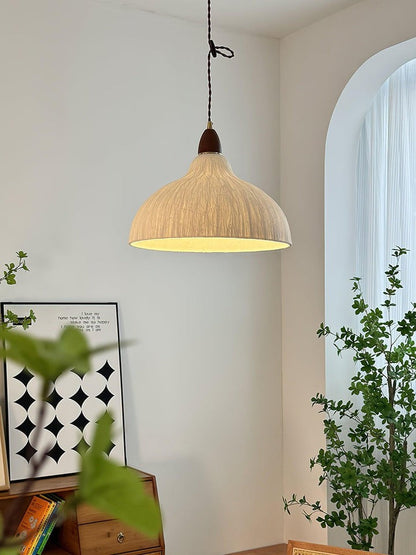 Handcrafted Rice Paper Pendant Light with Wood Holder