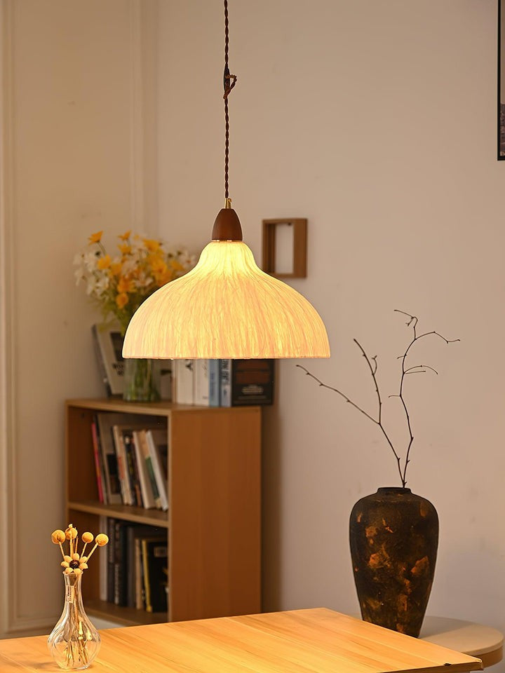 Handcrafted Rice Paper Pendant Light with Wood Holder