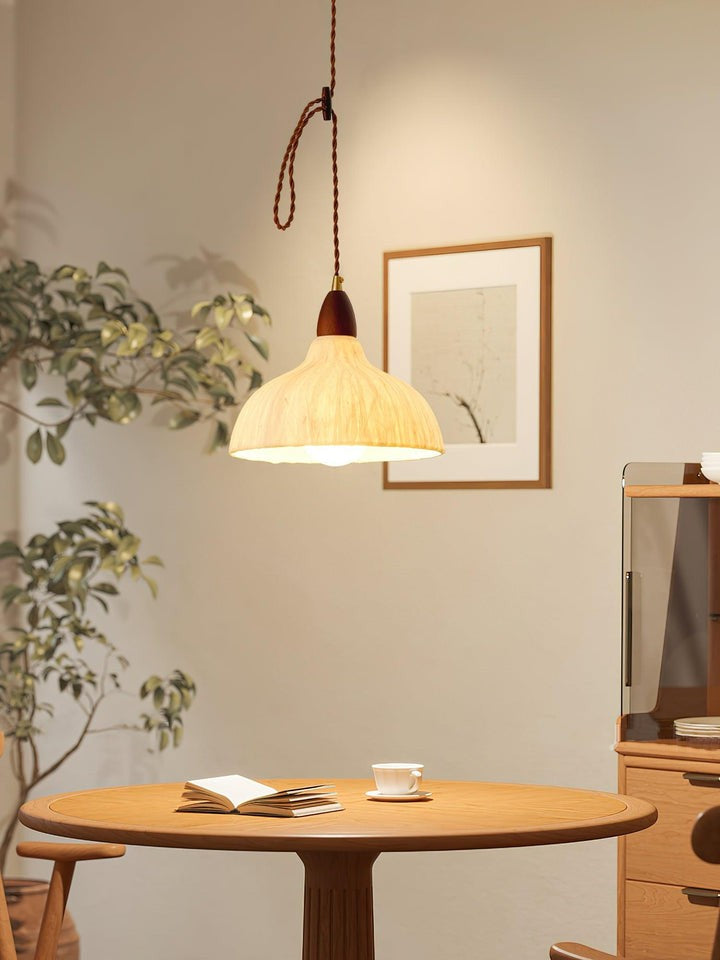 Handcrafted Rice Paper Pendant Light with Wood Holder