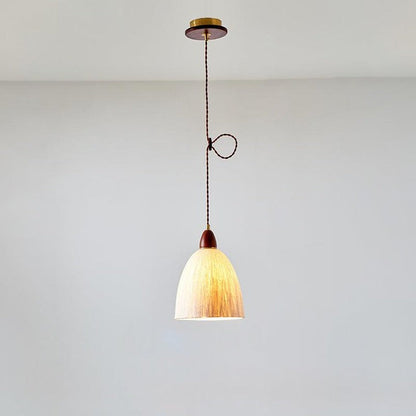 Handcrafted Rice Paper Pendant Light with Wood Holder