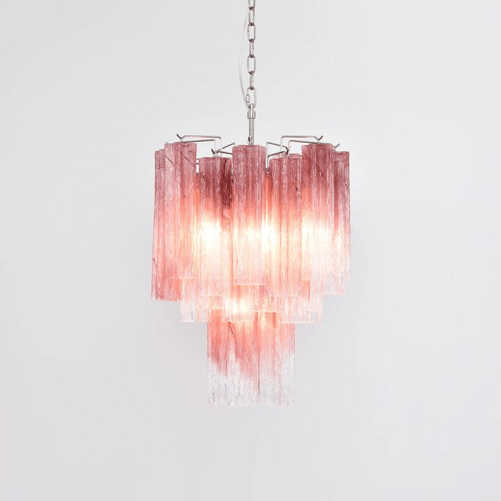Handcrafted Rose Gradient Glass Tiered Chandelier