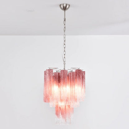 Handcrafted Rose Gradient Glass Tiered Chandelier