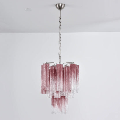 Handcrafted Rose Gradient Glass Tiered Chandelier