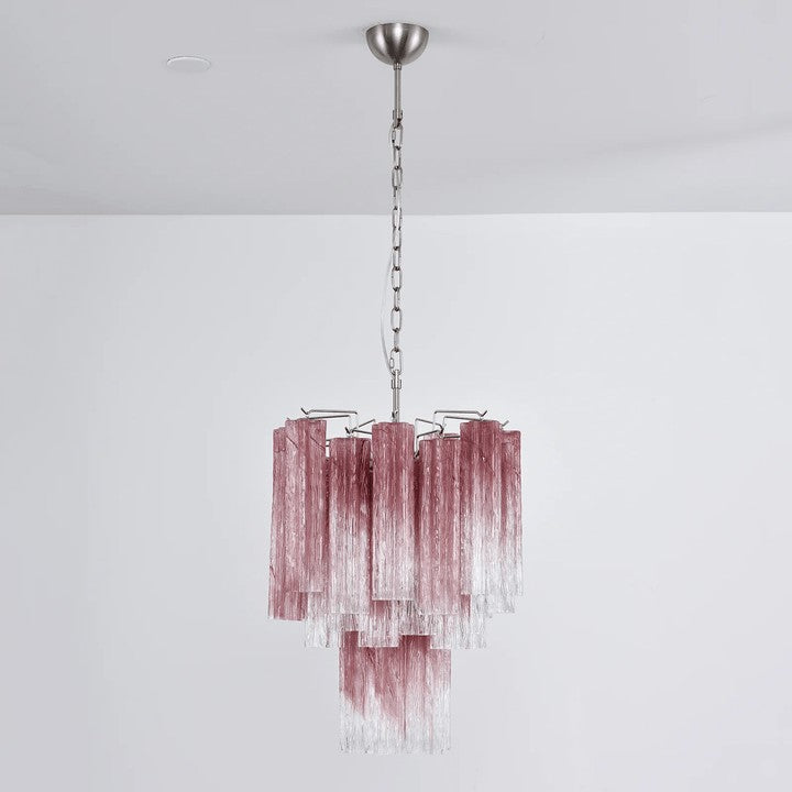 Handcrafted Rose Gradient Glass Tiered Chandelier