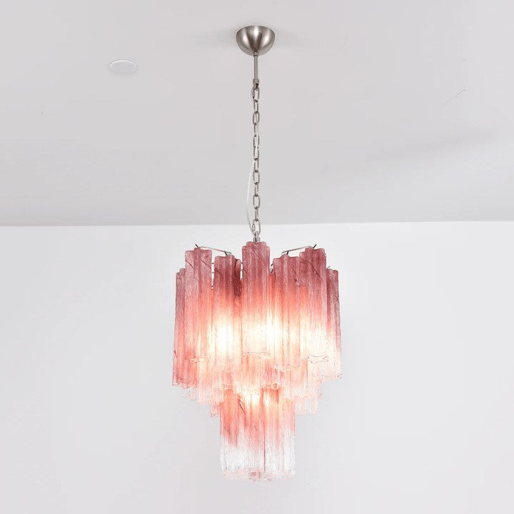 Handcrafted Rose Gradient Glass Tiered Chandelier