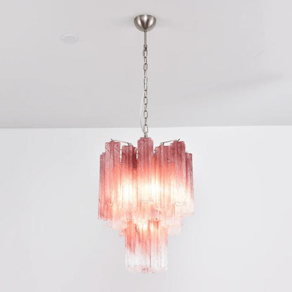 Handcrafted Rose Gradient Glass Tiered Chandelier