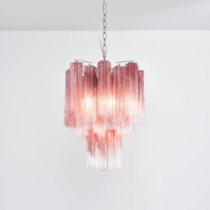 Handcrafted Rose Gradient Glass Tiered Chandelier