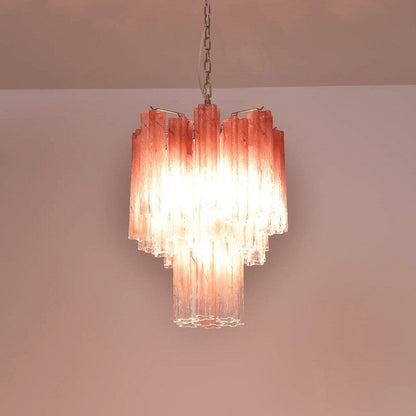 Handcrafted Rose Gradient Glass Tiered Chandelier