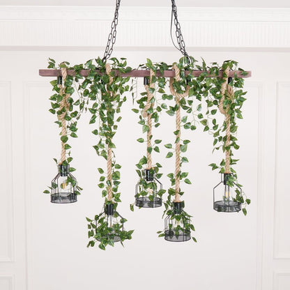 Handcrafted Rustic Wood Beam Chandelier with Natural Accents