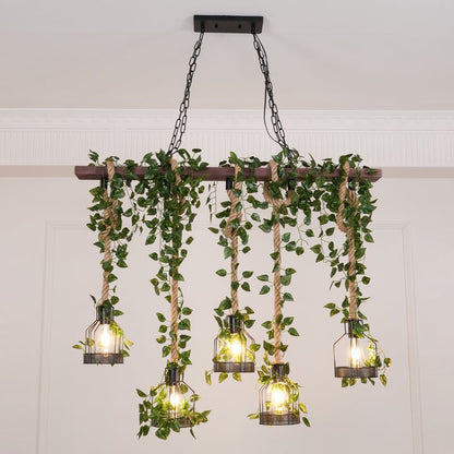 Handcrafted Rustic Wood Beam Chandelier with Natural Accents