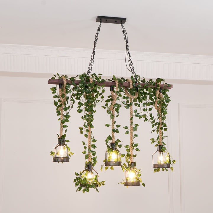 Handcrafted Rustic Wood Beam Chandelier with Natural Accents