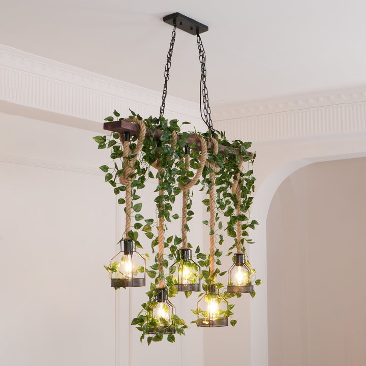 Handcrafted Rustic Wood Beam Chandelier with Natural Accents