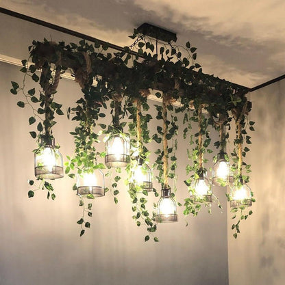 Handcrafted Rustic Wood Beam Chandelier with Natural Accents