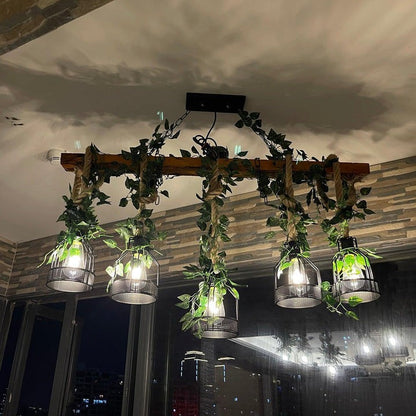 Handcrafted Rustic Wood Beam Chandelier with Natural Accents