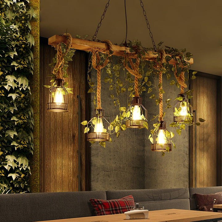 Handcrafted Rustic Wood Beam Chandelier with Natural Accents
