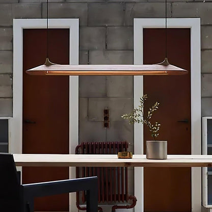 Handcrafted Solid Wood LED Chandelier with Brass Accents