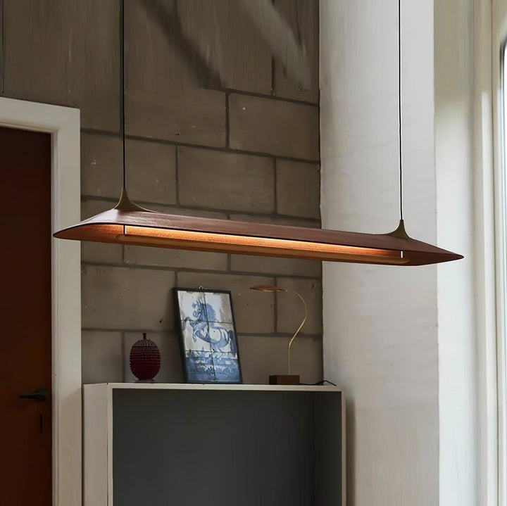 Handcrafted Solid Wood LED Chandelier with Brass Accents
