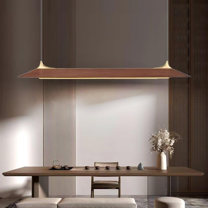 Handcrafted Solid Wood LED Chandelier with Brass Accents