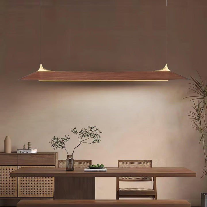 Handcrafted Solid Wood LED Chandelier with Brass Accents
