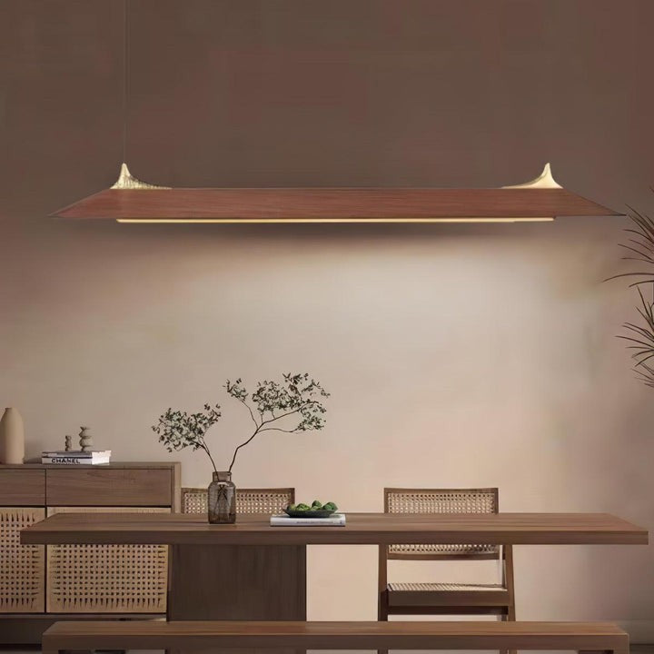Handcrafted Solid Wood LED Chandelier with Brass Accents